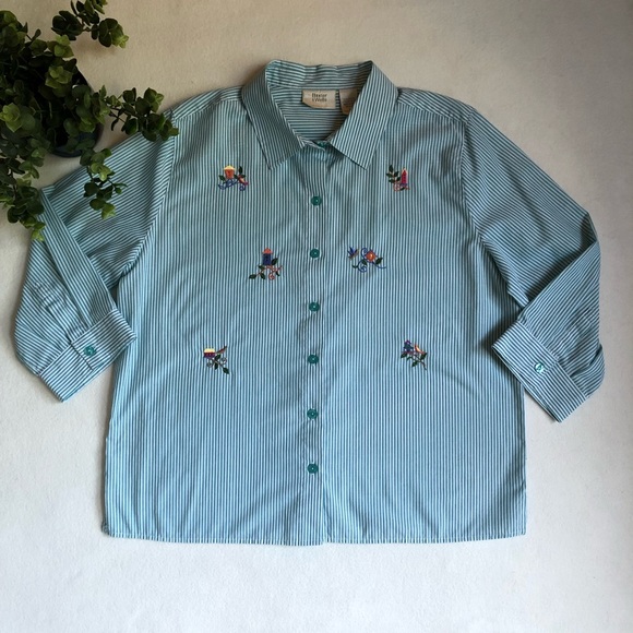 Baxter & Wells birdhouse embroidery button-up 3/4 sleeve blouse - size large - Picture 7 of 16